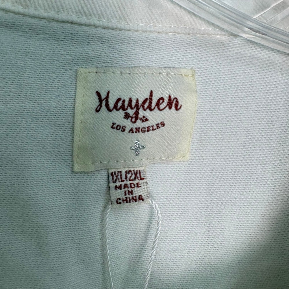 Hayden Los Angeles White Ruffle Short Sleeve Denim Jacket 1XL/2XL NWOT Boutique - Picture 4 of 6